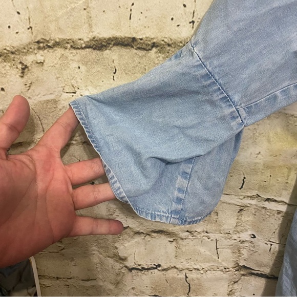 J Jill Denim Blue Chambray 3/4 Ruffle Sleeve Tencel Top - Picture 3 of 7